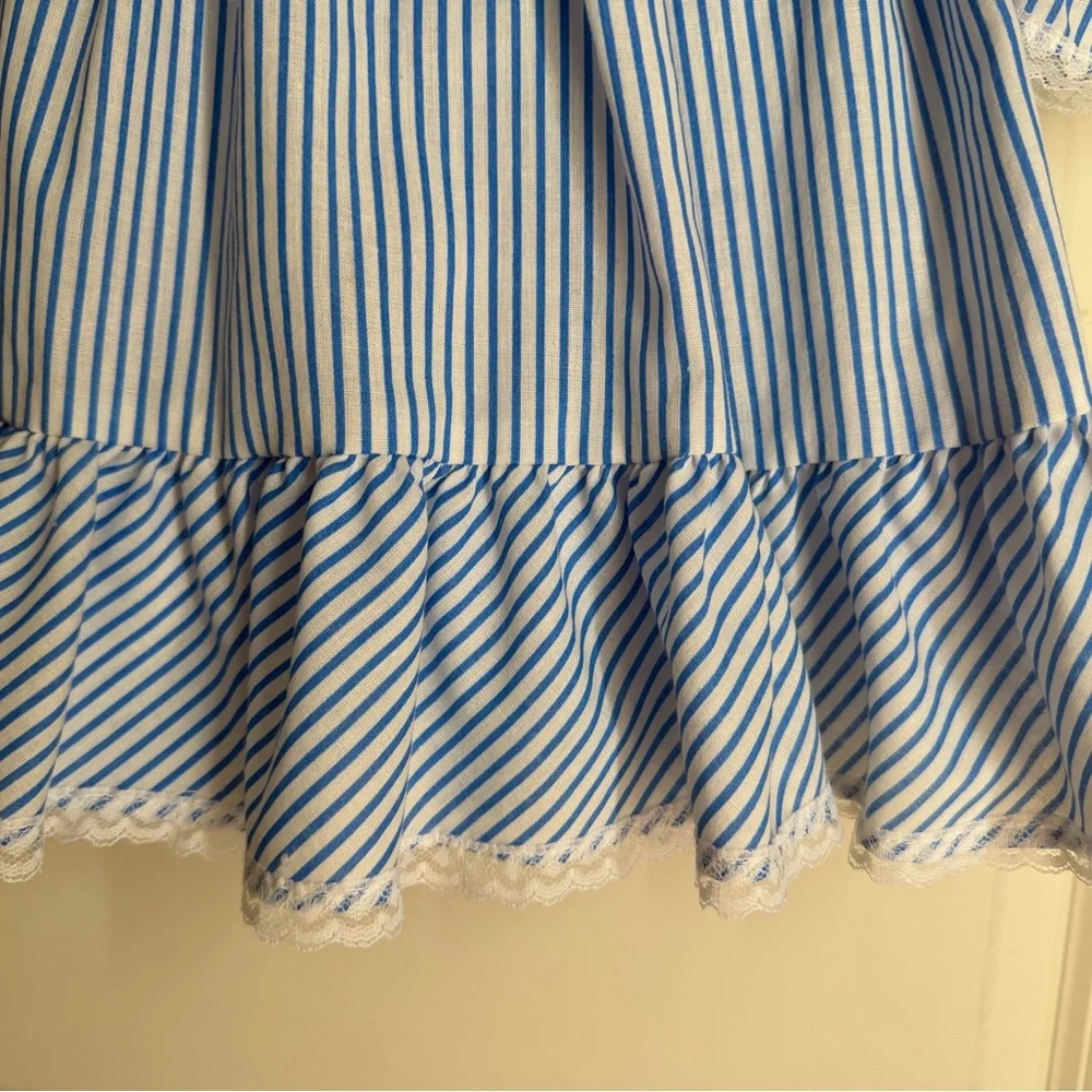 Vintage Elegant Blue Striped Kids Dress‎ with Embroidered Collar cottagecore